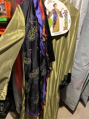 Women's Olive Green Halloween Qipao Cheongsam with Black Decorative Overlay